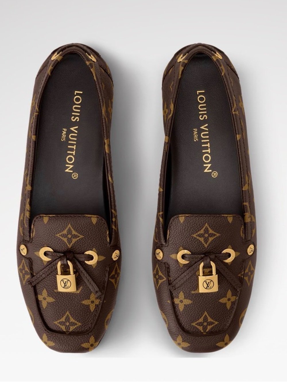 Louis Vuitton Brown Monogram Lock-Accent Driving Loafers